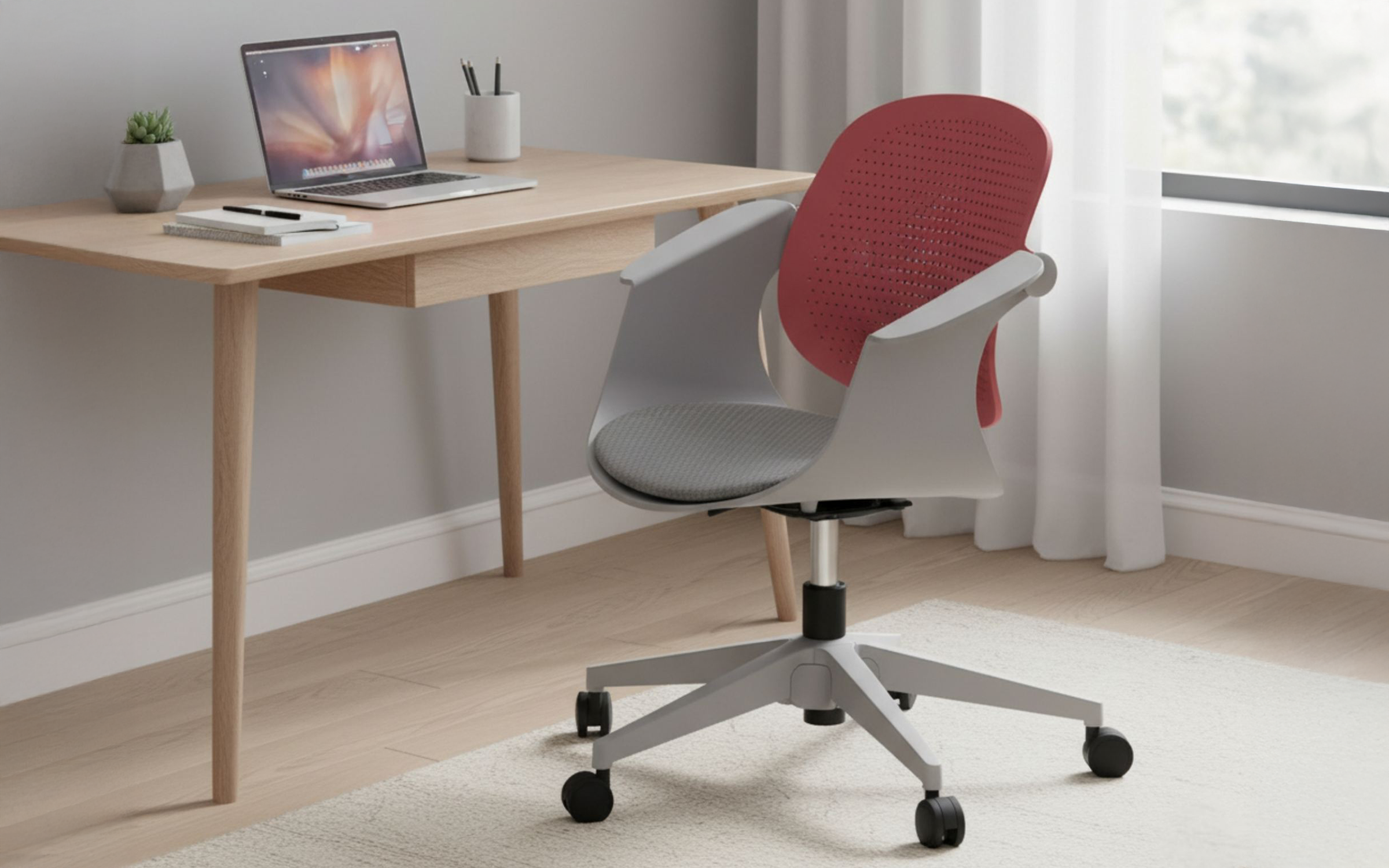 Scaun de birou Silio, gri deschis + roz  1